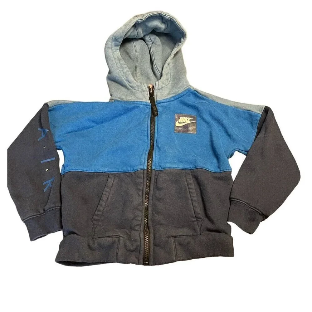 Nike Youth Hooded Full Zip Sweatshirt Jacket Unisex Size 6 M Blue Pockets Logo